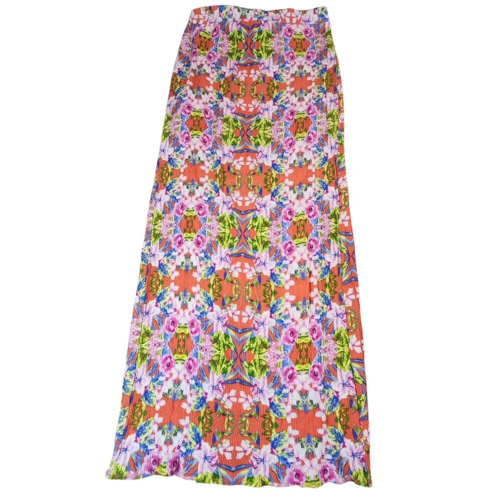 Everly Small Colorful Floral Geometric Print Maxi Skirt Boho Festival Lined slit